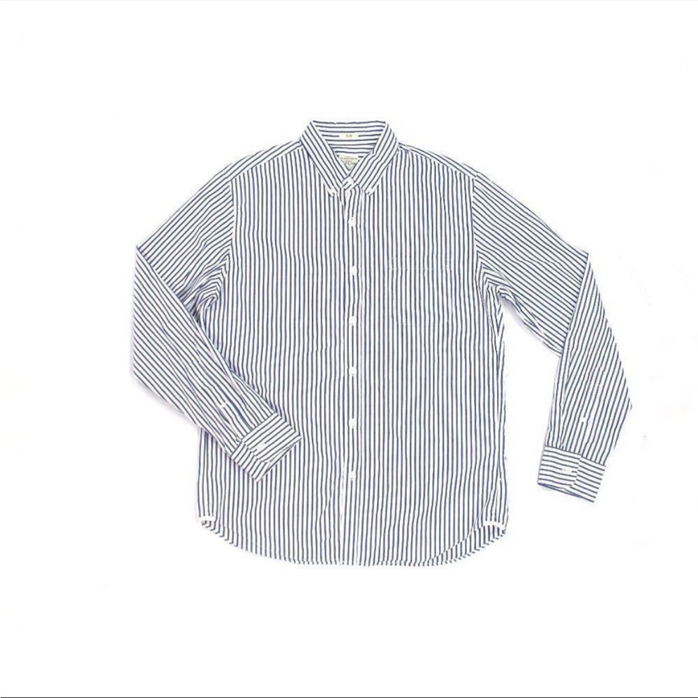Men’s J CREW Slim Fit White Blue Striped Cotton Button Down Shirt